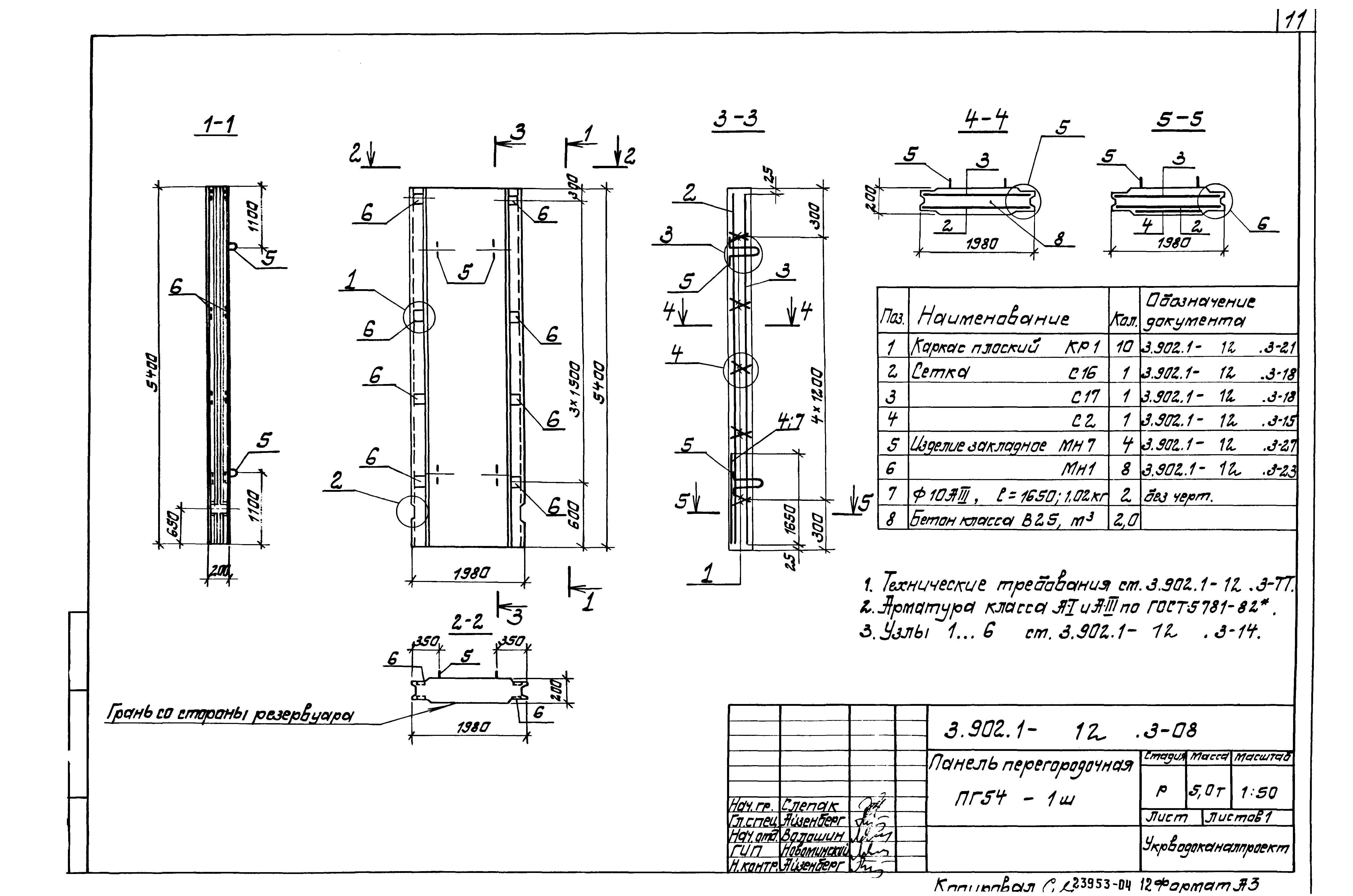 Панель перегородочная ПГ54-1-ш Серия 3.902.1-12, вып.3