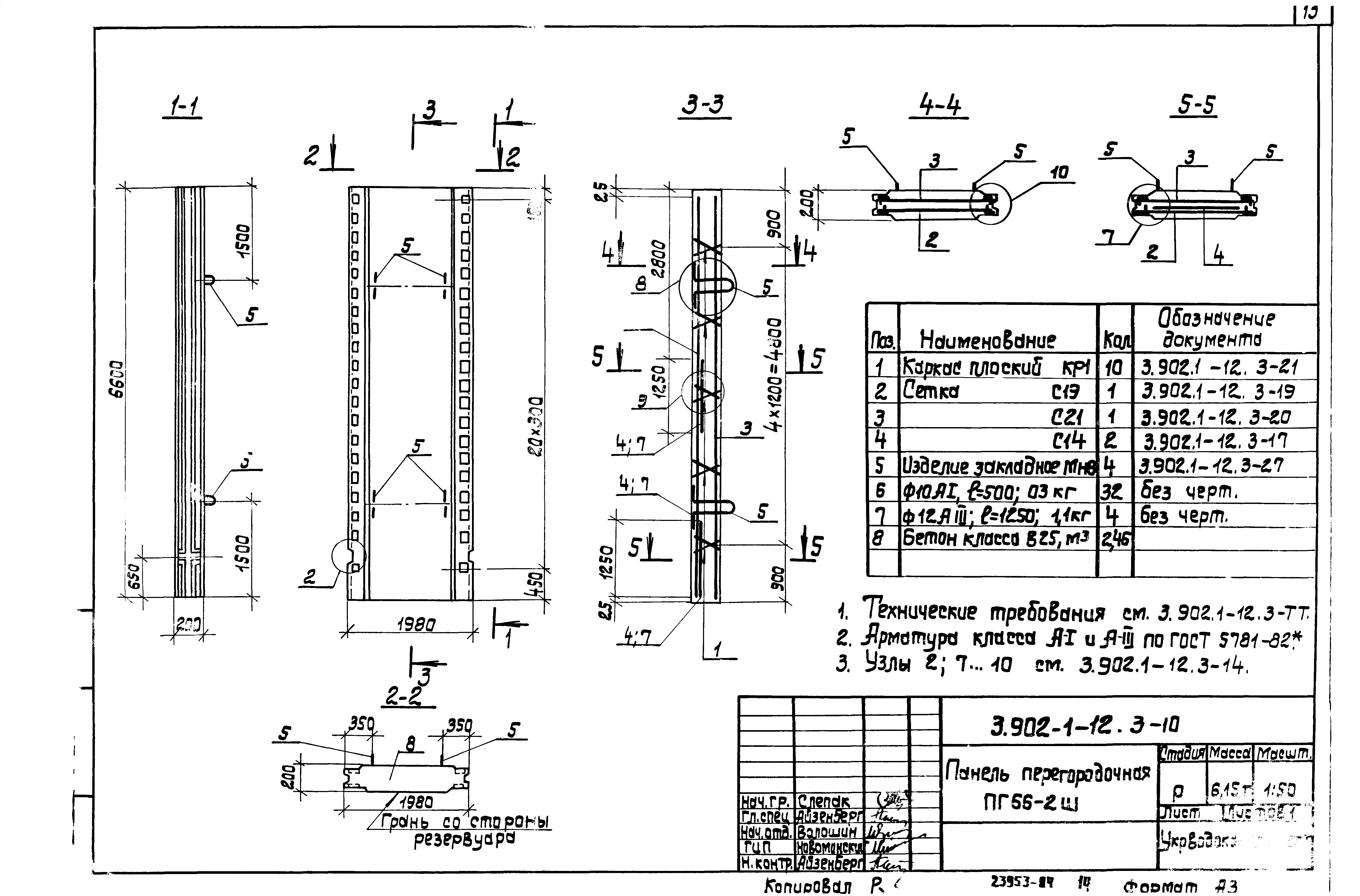 Панель перегородочная ПГ66-2-ш Серия 3.902.1-12, вып.3