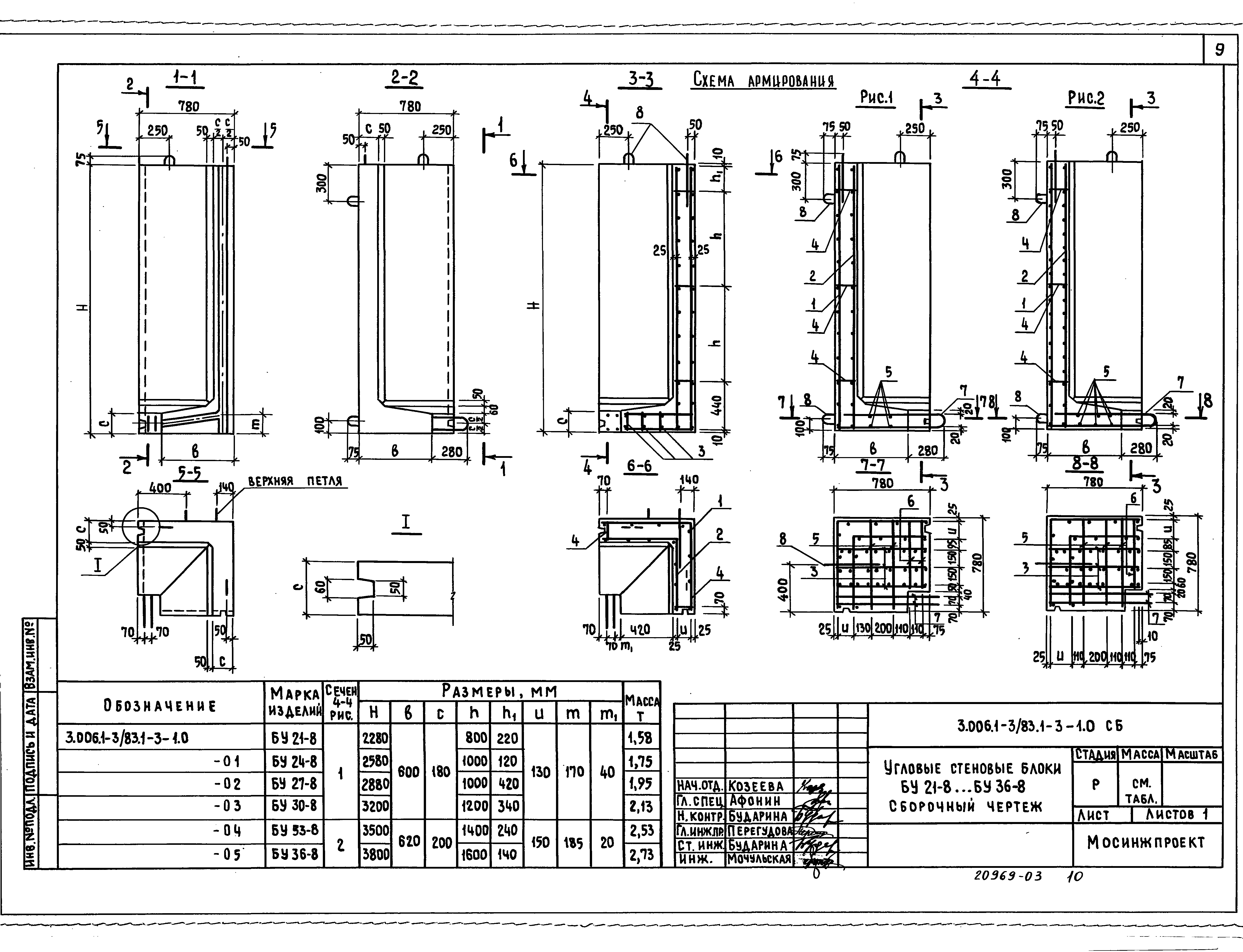 Угловой стеновой блок БУ 21-8 Серия 3.006.1-3/83, вып. 1-3