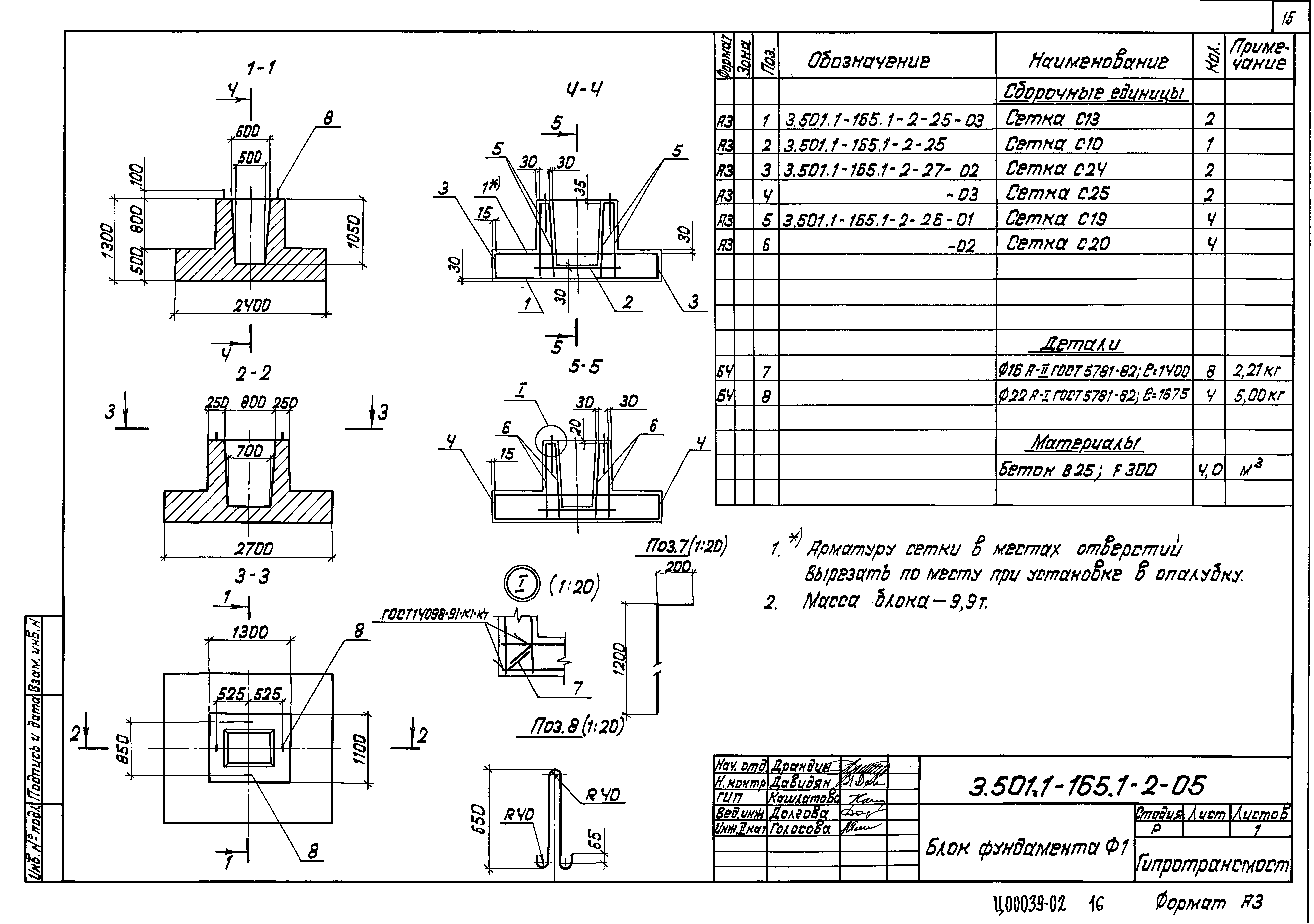 Блок фундамента Ф1 Серия 3.501.1-165 Выпуск 1-2