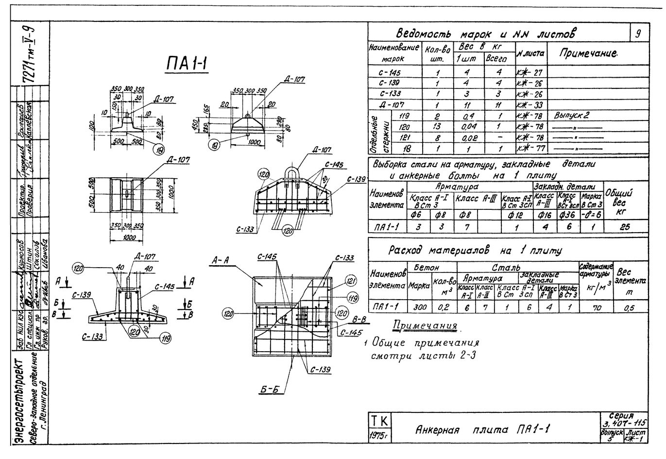 Плита анкерная ПА1-1 Серия 3.407-115.5