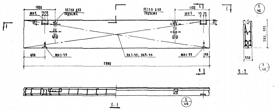 Панель НШ-60-9л из ячеистого бетона (толщина 250мм) Серия ИИ 04-5